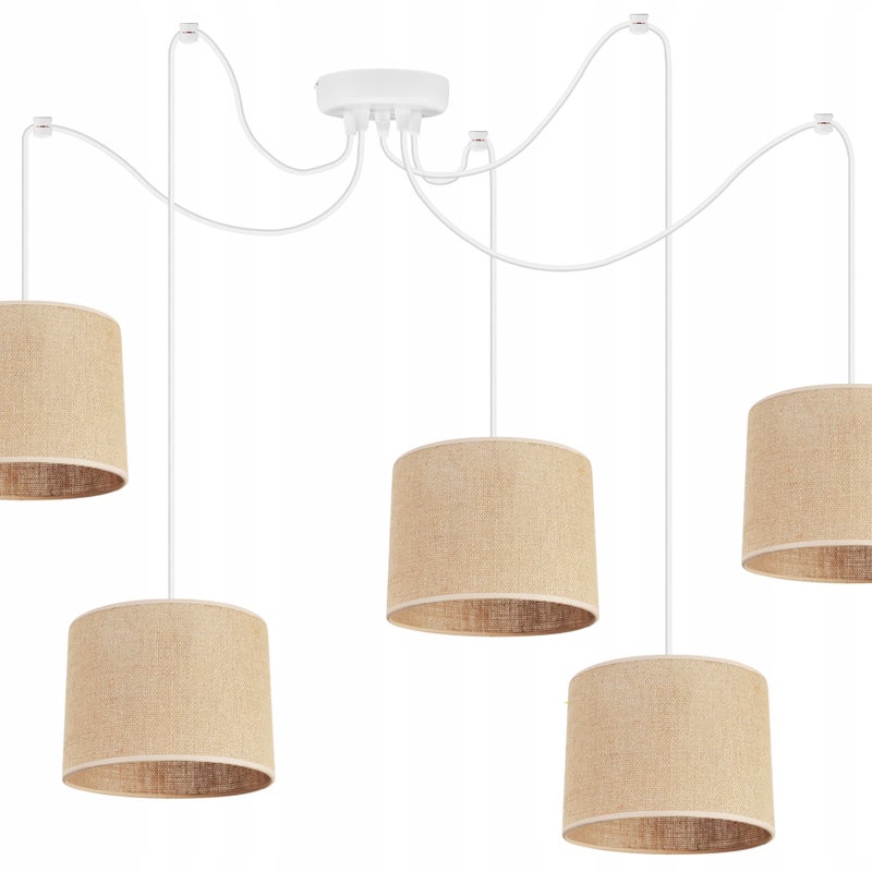 Lampa sufitowa wisząca Spider Juta modern 5xE27 abażur walec beżowy Light Home LH