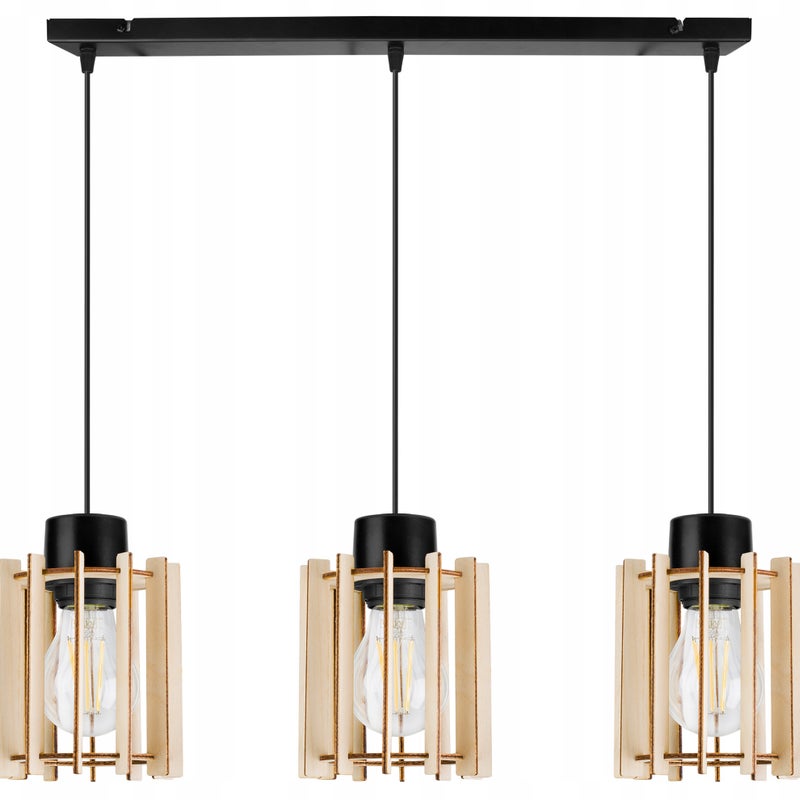 Lampa sufitowa wisząca Timber modern 3xE27 abażur prostokątny drewniany Light Home LH