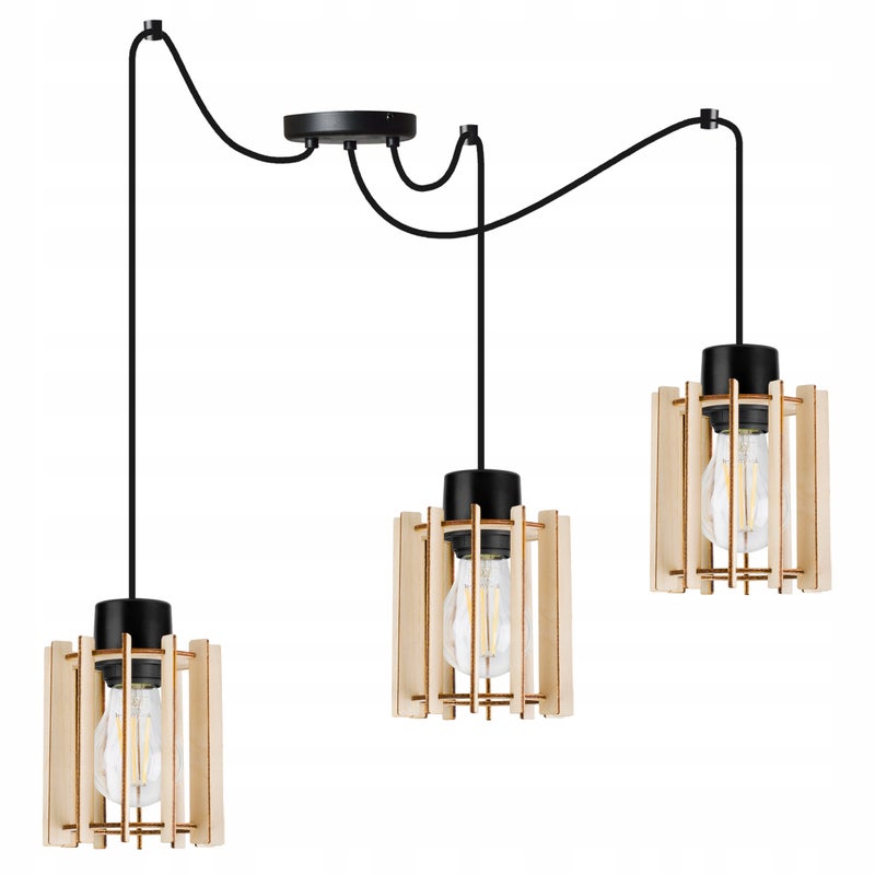 Lampa sufitowa wisząca modern Spider Timber 3xE27 klosz drewniany prostokątny beżowy Light Home LH