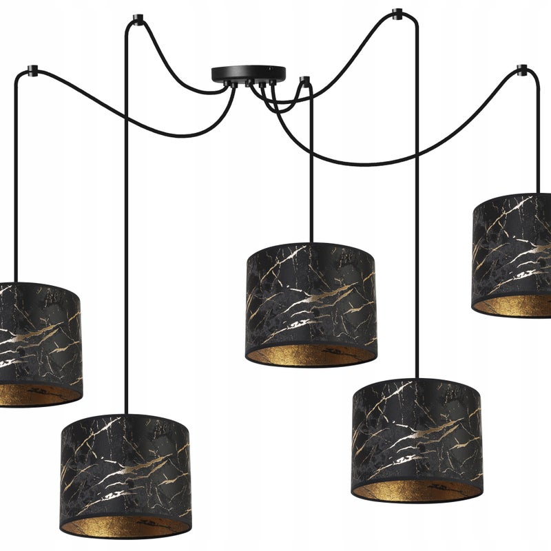 Lampa sufitowa wisząca modern Werona 5xE27 klosz owalny wzorzysty czarno/złoty Light Home LH