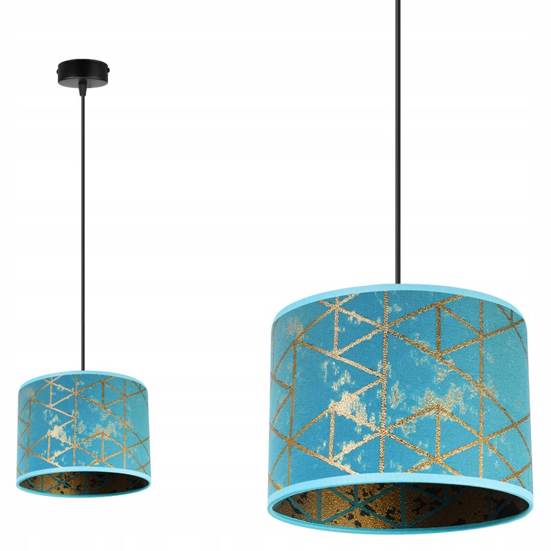 Lampa sufitowa wisząca glam Werona 1xE27 klosz owalny wzorzysty niebieski/złoty Light Home LH