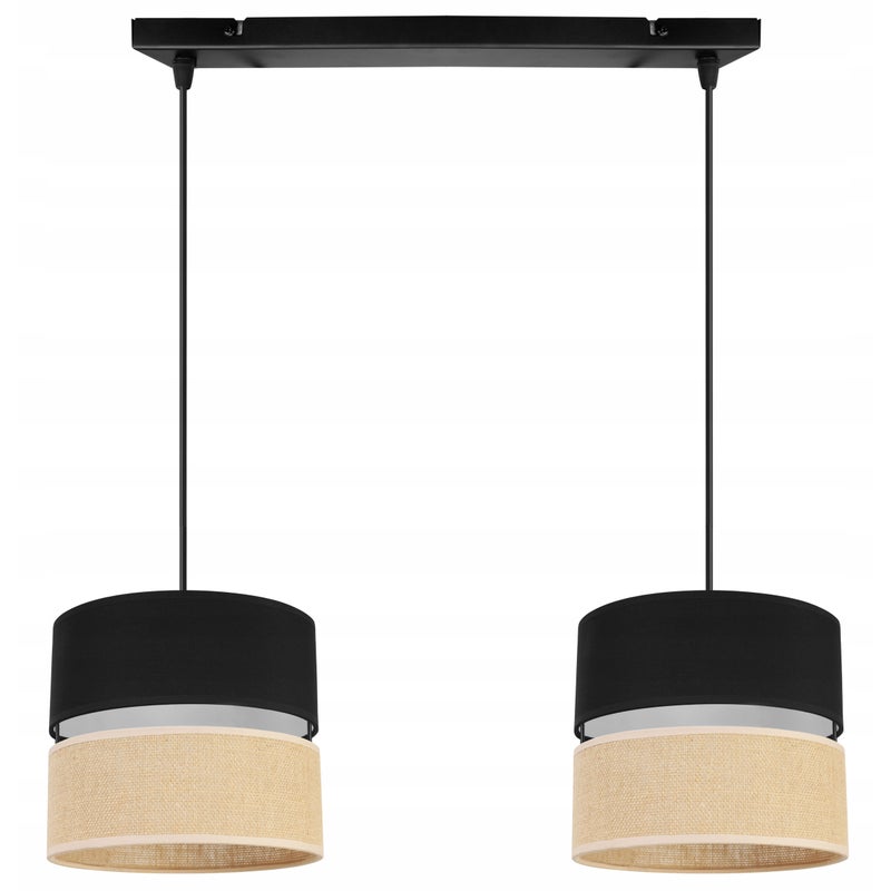 Lampa sufitowa wisząca Juta modern 2xE27 abażur walec czarno/beżowy Light Home LH
