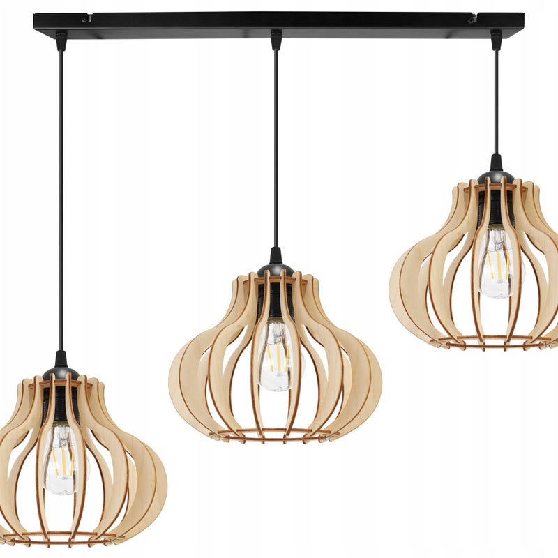 Lampa sufitowa wisząca Timber modern 3xE27 abażur owalny drewniany beżowy Light Home LH