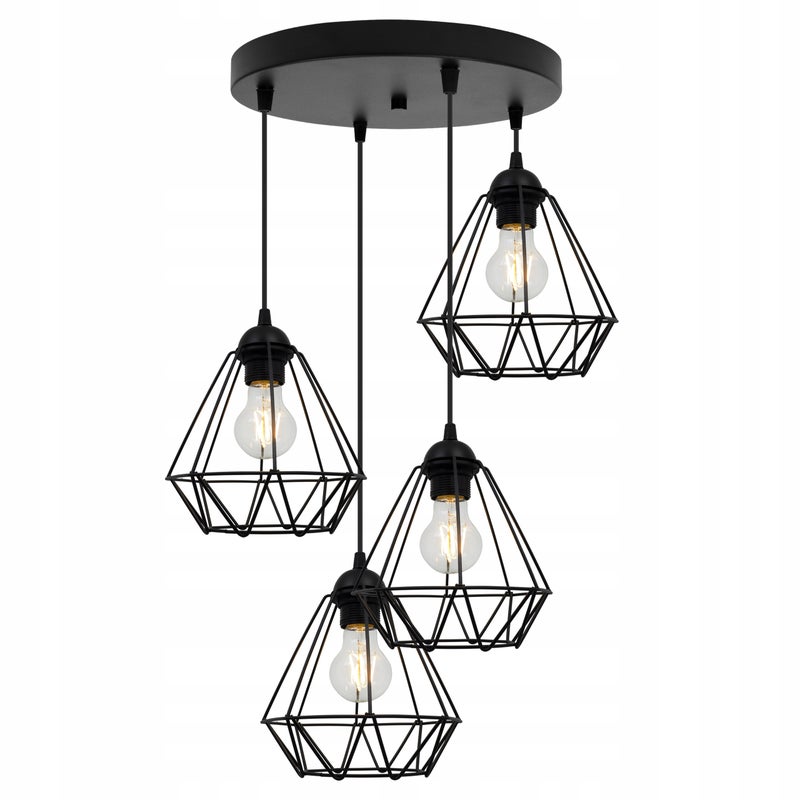 Lampa sufitowa wisząca modern Nuvola 4xE27 klosz druciak diament czarny Light Home LH