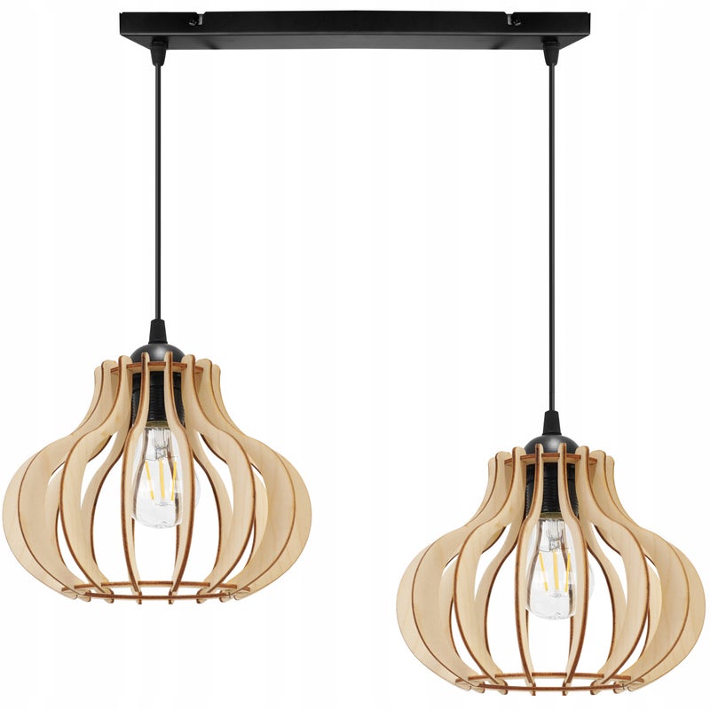 Lampa sufitowa wisząca Timber modern 2xE27 abażur owalny drewniany beżowy Light Home LH