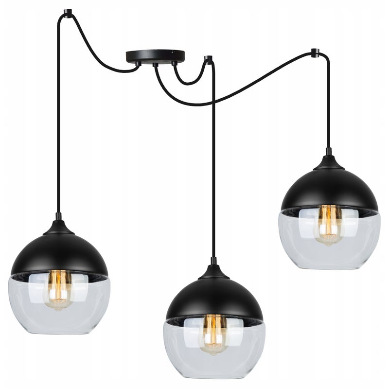 Lampa sufitowa wisząca Spider Oslo elegance 3xE27 abażur kule czarno/transparentne Light Home LH