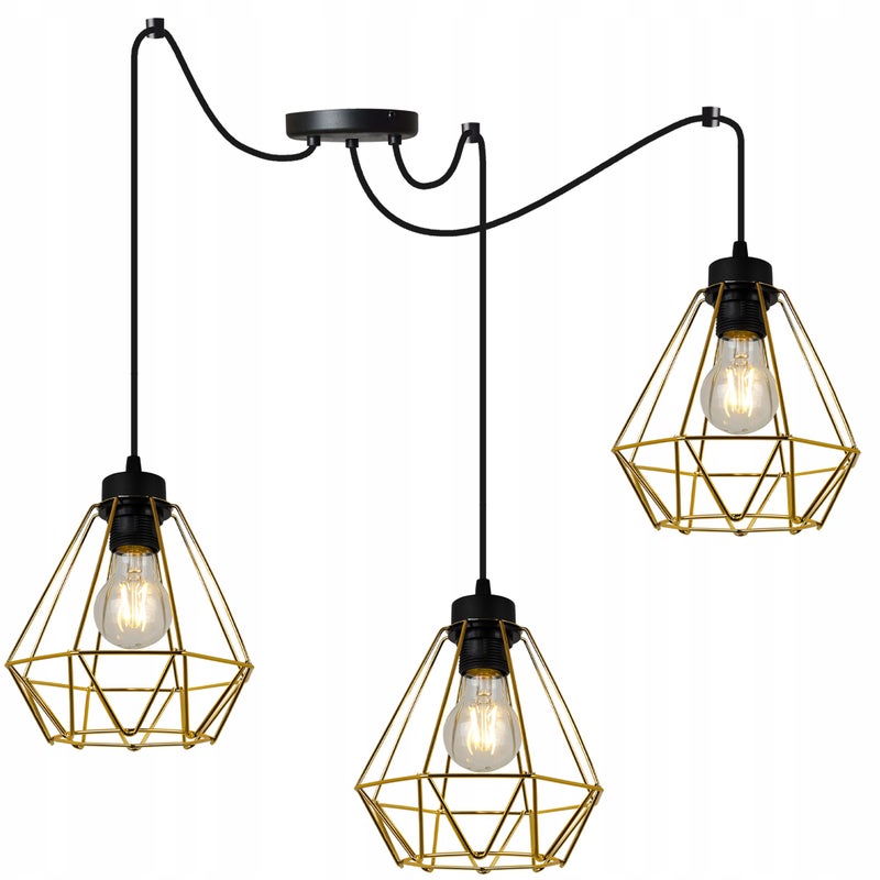 Lampa sufitowa wisząca Spider Nuvola Gold modern 3xE27 abażur druciany złoty Light Home LH