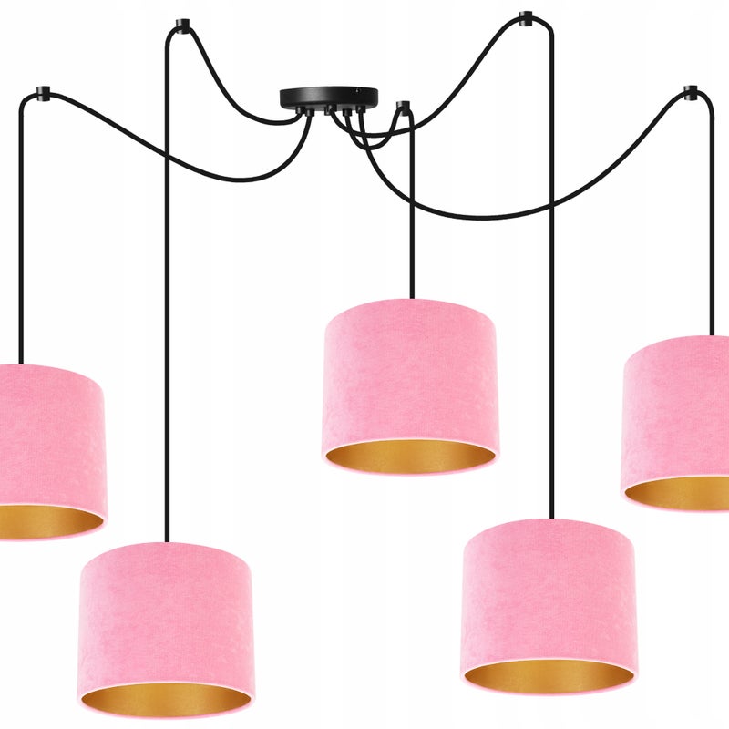 Lampa sufitowa wisząca Spider Mediolan classy 5xE27 abażur walec złoto/różowy Light Home LH