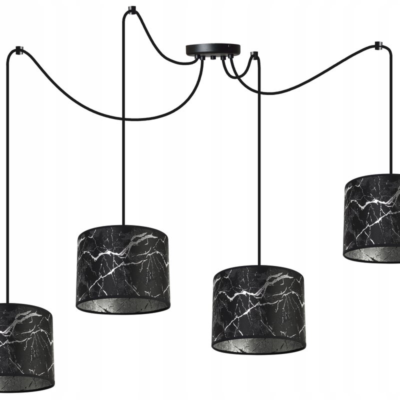 Lampa sufitowa wisząca modern Werona 4xE27 klosz owalny wzorzysty srebrny/czarny Light Home LH