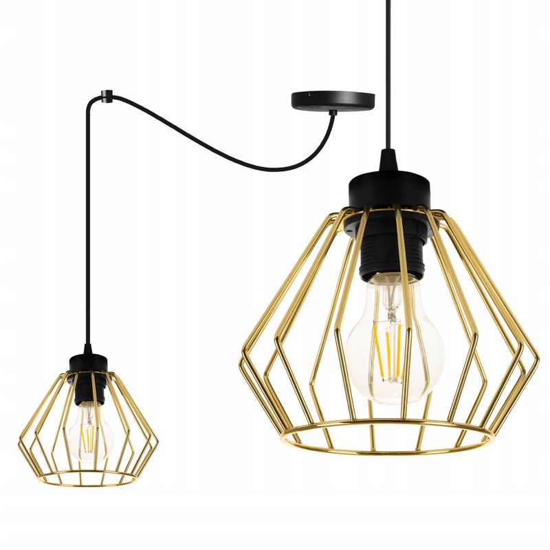 Lampa sufitowa wisząca modern Spider Santos 1xE27 klosz druciak złoty Light Home LH