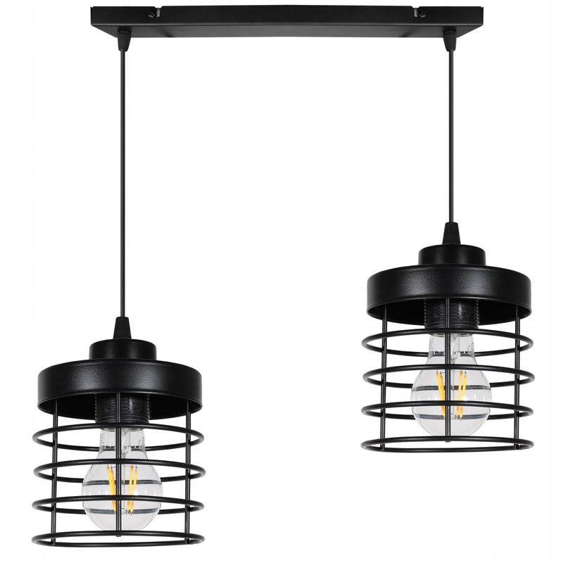 Lampa sufitowa wisząca modern Rasti 2xE27 klosz prostokątny druciak czarny Light Home LH