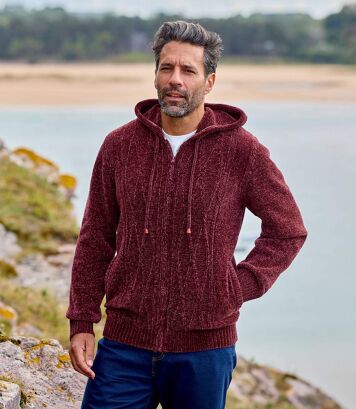 Kardigan z kapturem z dzianiny szenilowej Mężczyzna Atlas For Men - Kolor : Fioletowy - Rozmiar : 4XL