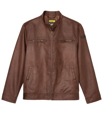 Kurtka ze sztucznego zamszu z wieloma kieszeniami i efektem przetarcia Mężczyzna Atlas For Men - Kolor : Brązowy - Rozmiar : 4XL