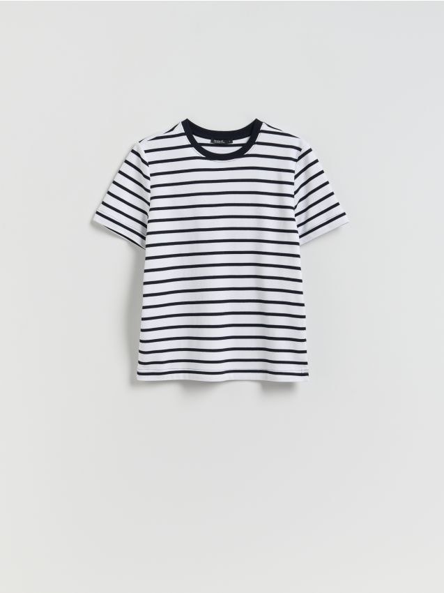 Reserved - T-shirt z bawełny merceryzowanej - granatowy