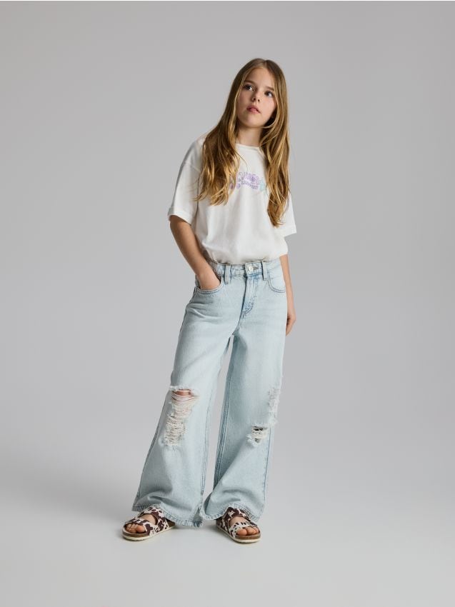 Reserved - Jeansy super wide leg - niebieski