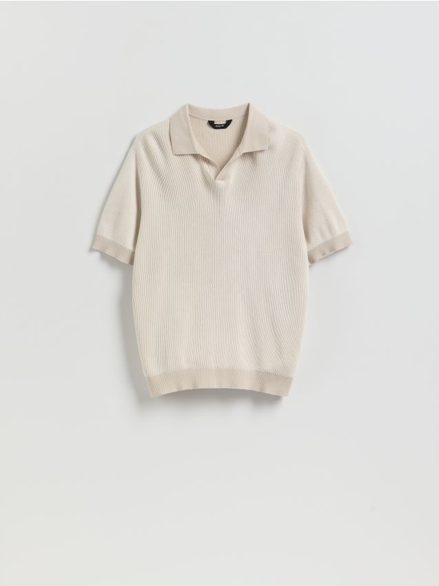 Reserved - Bawełniany sweter polo - beżowy