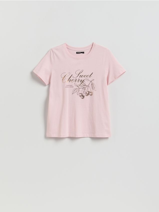 Reserved - T-shirt z nadrukiem - pastelowy róż