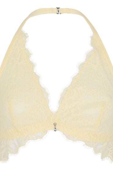 Hunkemöller Biustonosz Bralette Halter Longline Prina z Koronki Żółty