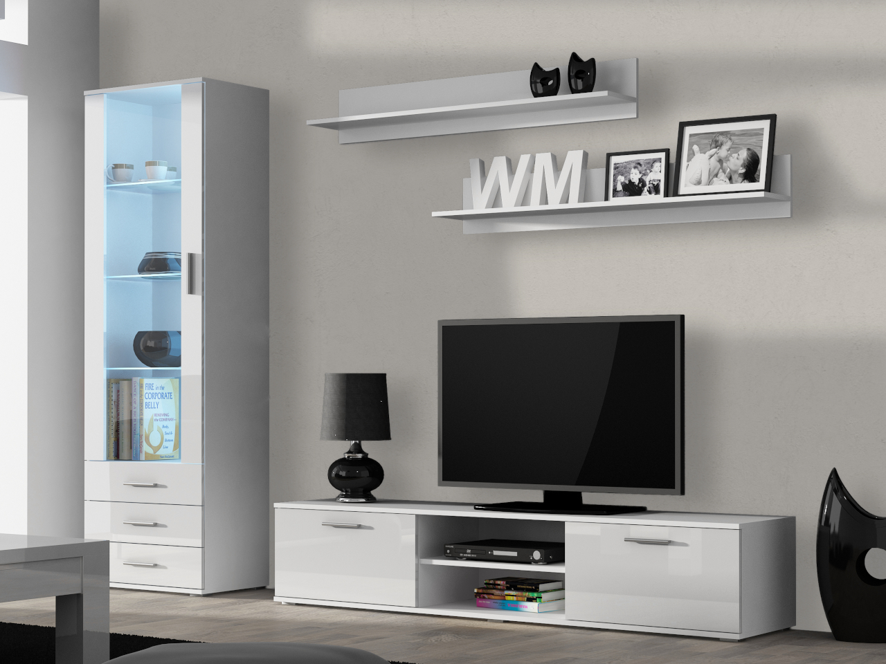 Meblościanka SINDI 1A biały / biały połysk