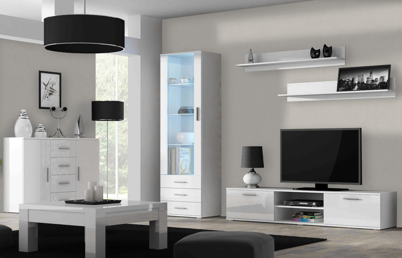 Meblościanka SINDI 2A biały / biały połysk