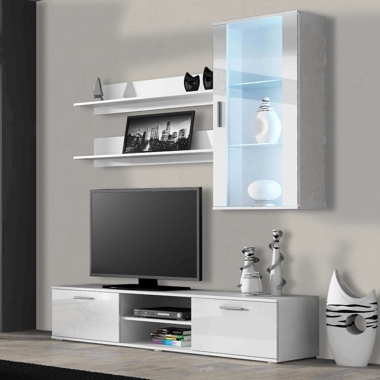 Meblościanka SINDI 5A biały / biały połysk