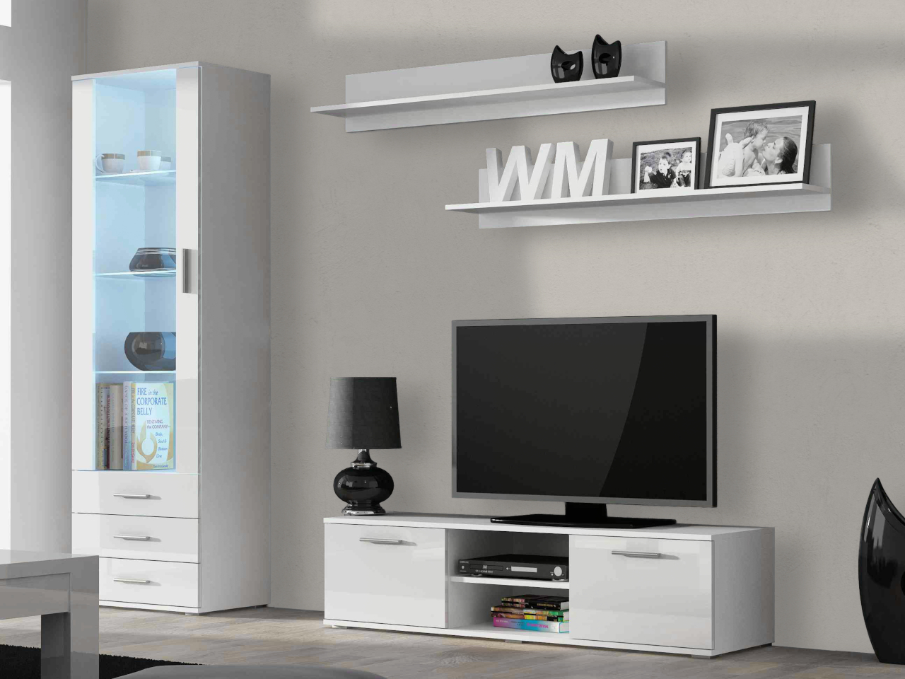 Meblościanka SINDI 7A biały / biały połysk