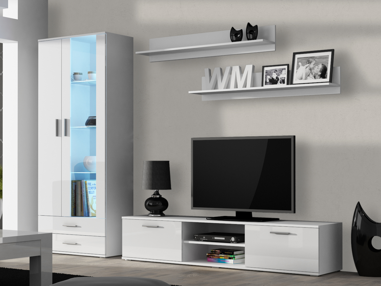 Meblościanka SINDI 8A biały / biały połysk