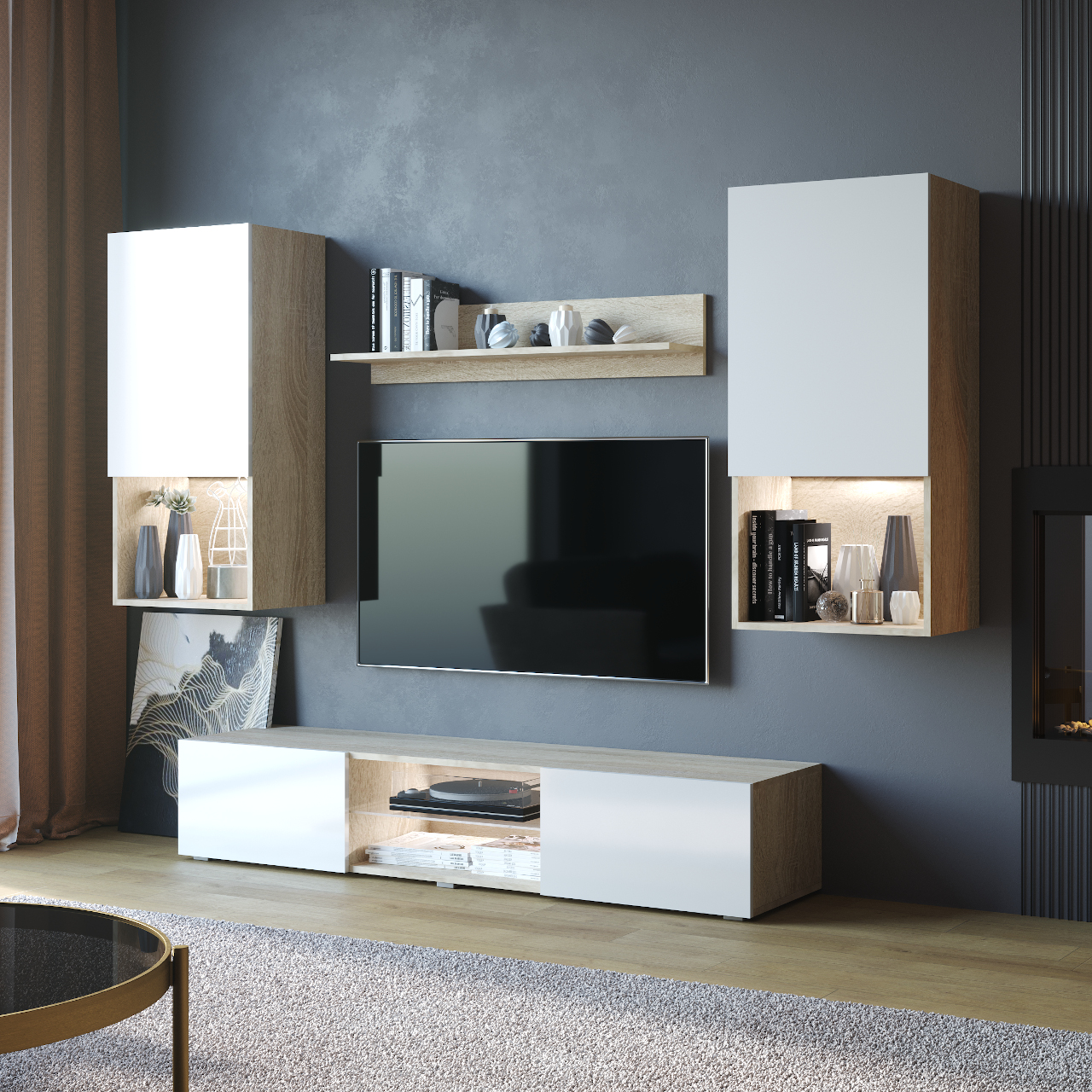 Meblościanka VERO dąb sonoma / biały połysk