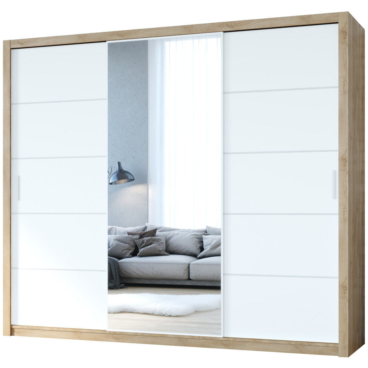 Szafa przesuwna z lustrem VISTA 250 dąb artisan / biały