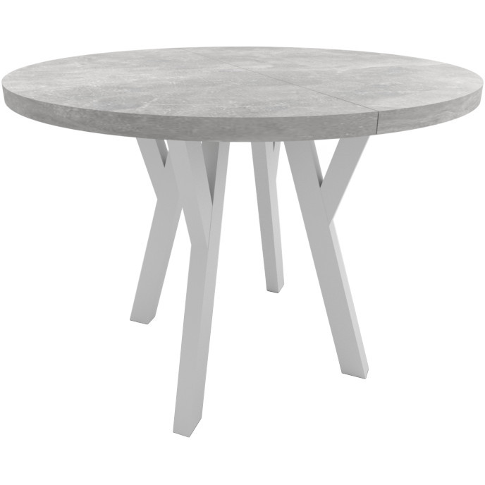 Okrągły stół ENZO 100cm rozkładany do 250cm beton jasny i białe nogi