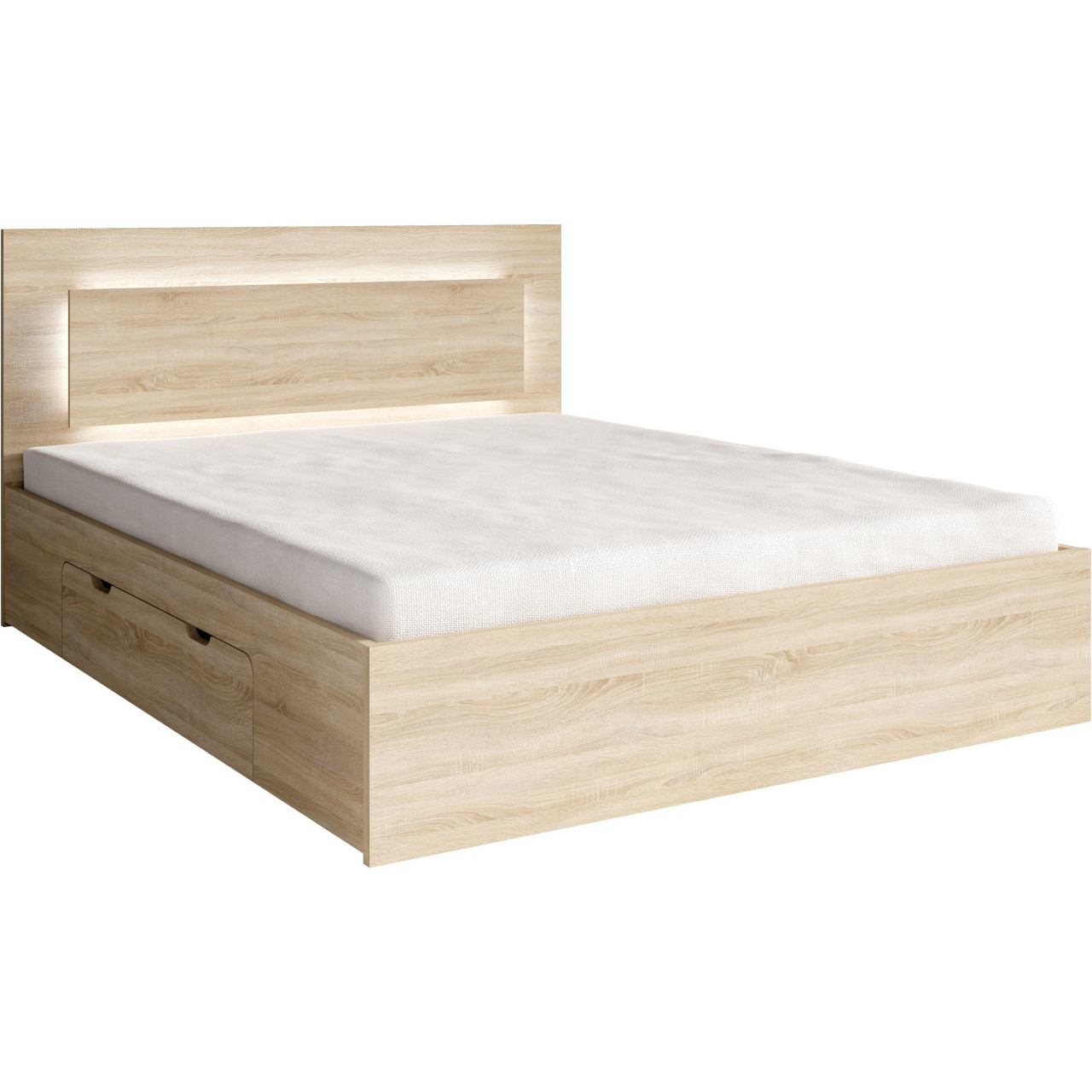 Łóżko LED z szufladami 180x200 NINO 06 dąb sonoma