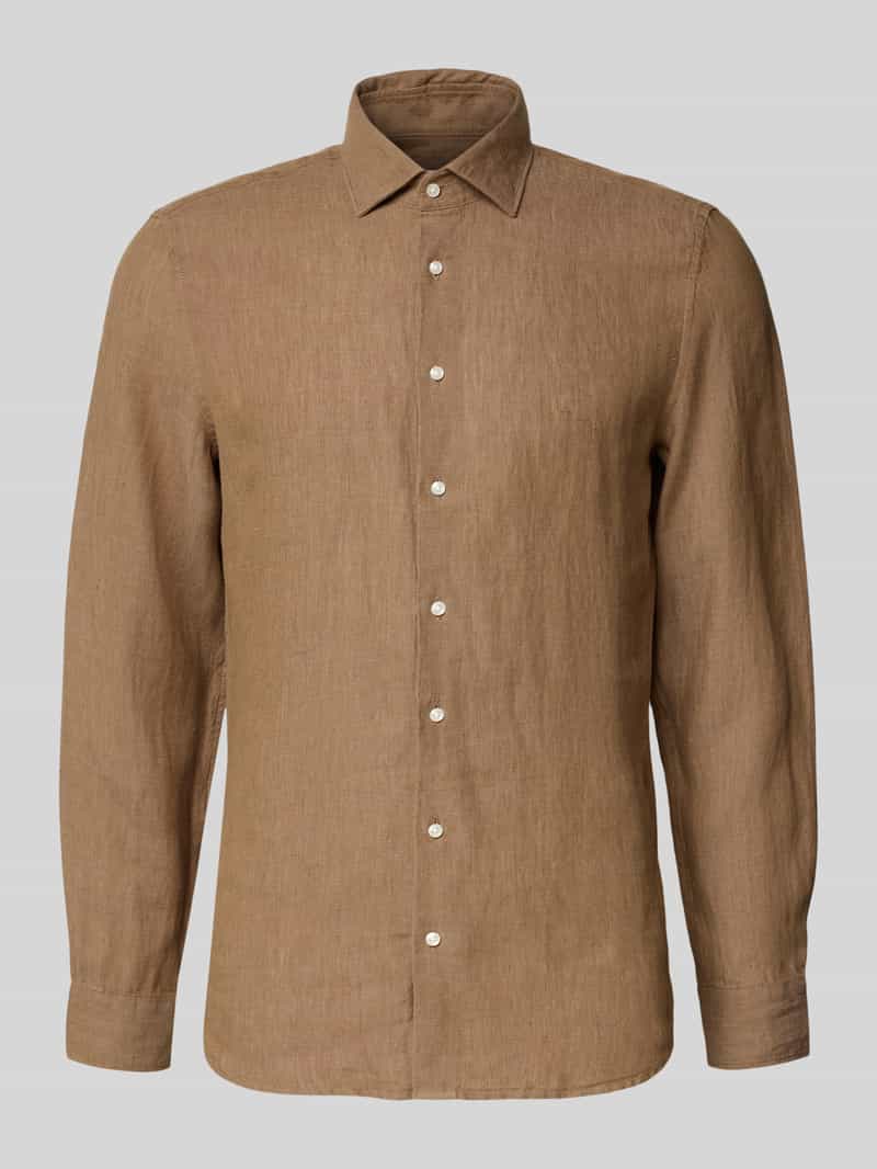 Koszula o kroju slim fit biznes z lnu z kołnierzykiem typu kent