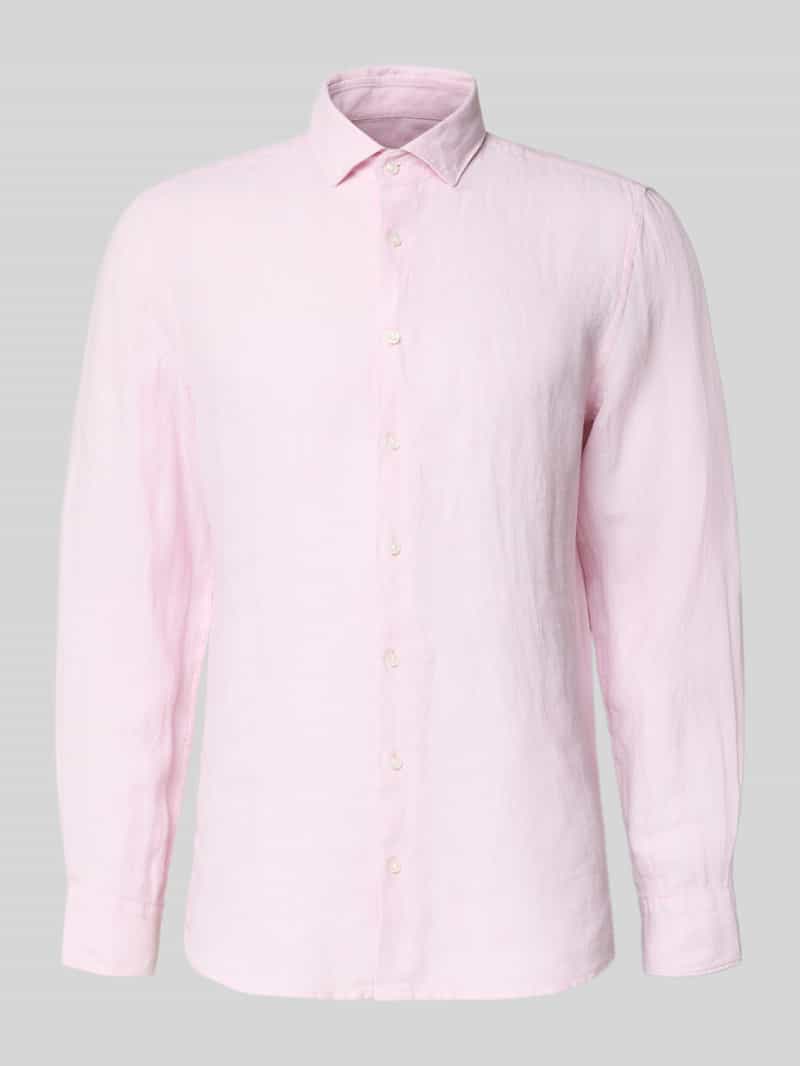 Koszula o kroju slim fit biznes z lnu z kołnierzykiem typu kent