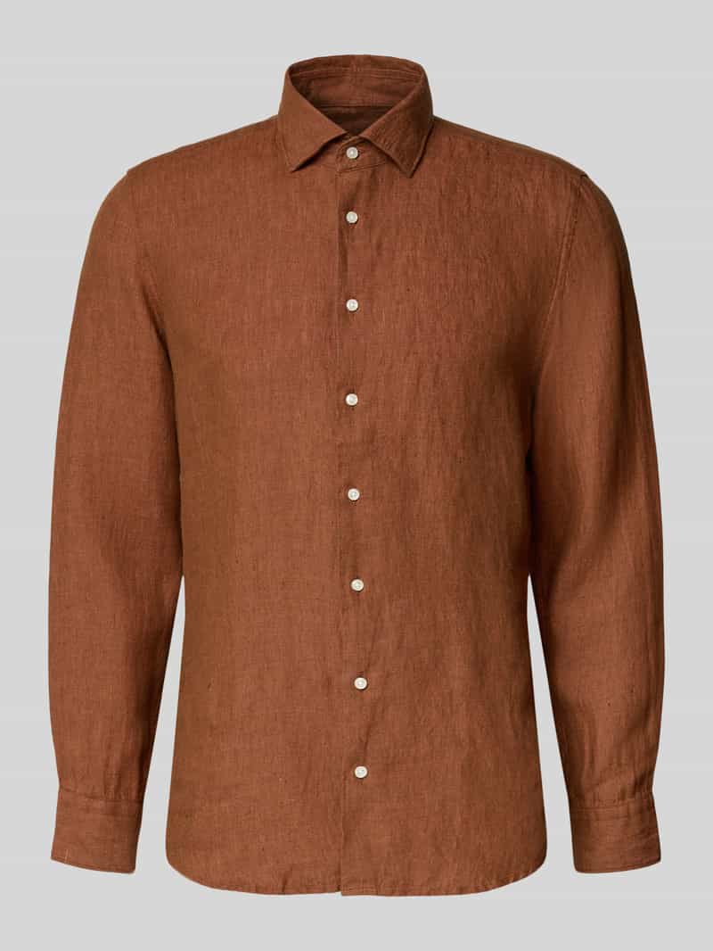 Koszula o kroju slim fit biznes z lnu z kołnierzykiem typu kent