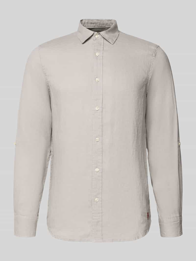 Koszula lniana o kroju slim fit z kołnierzykiem typu kent