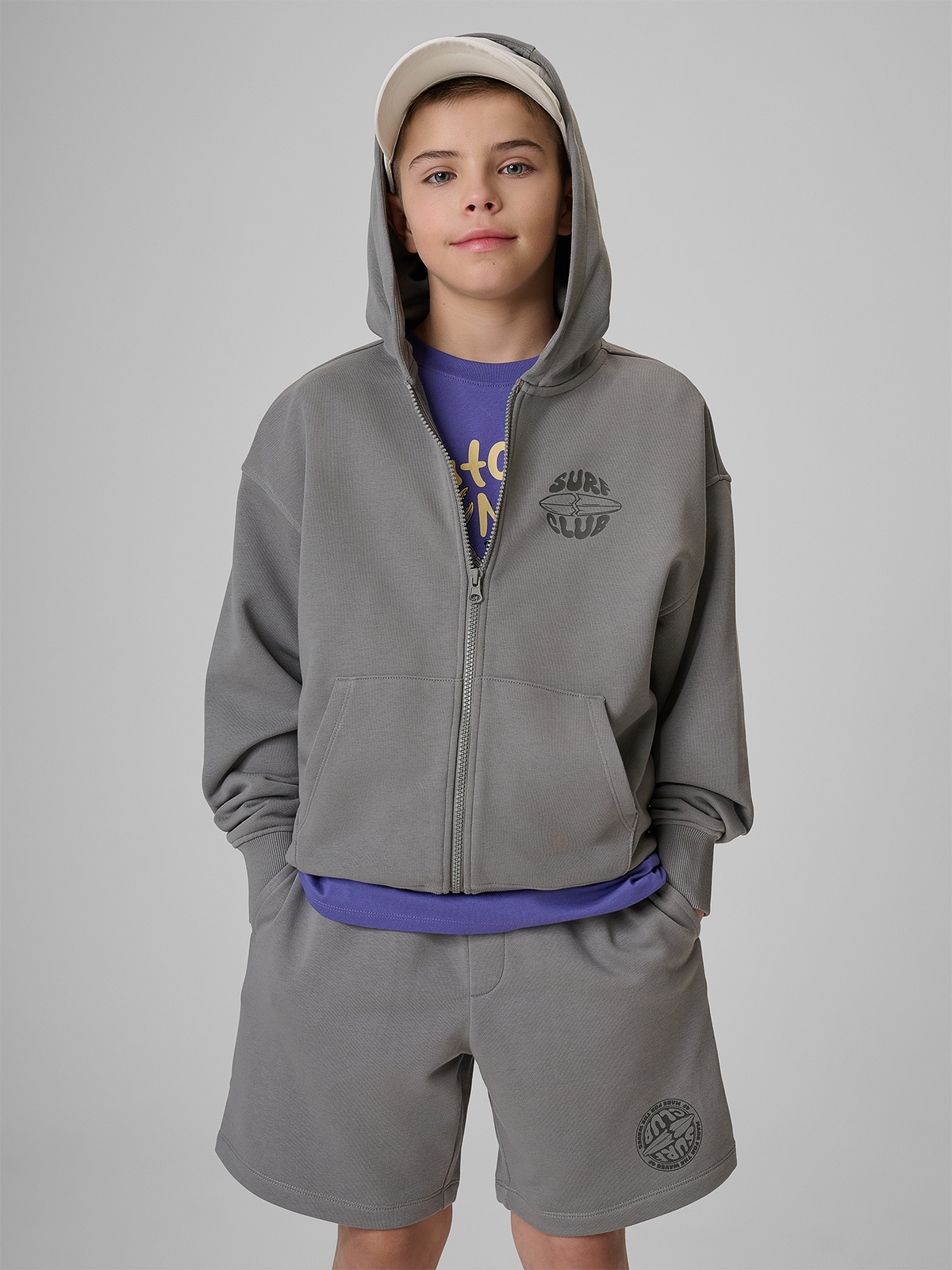 4F Bluza dresowa loose z kapturem chłopięca - szara 158/164 (12-14 lat)
