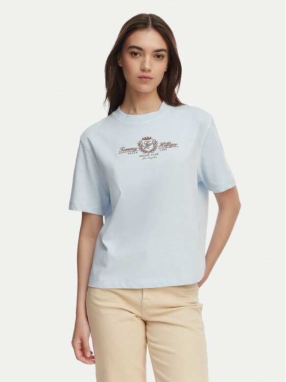 Tommy Hilfiger T-Shirt Crest WW0WW48713 Niebieski jasny Relaxed Fit