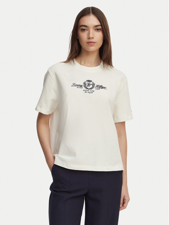 Tommy Hilfiger T-Shirt Crest WW0WW48713 Biały Relaxed Fit