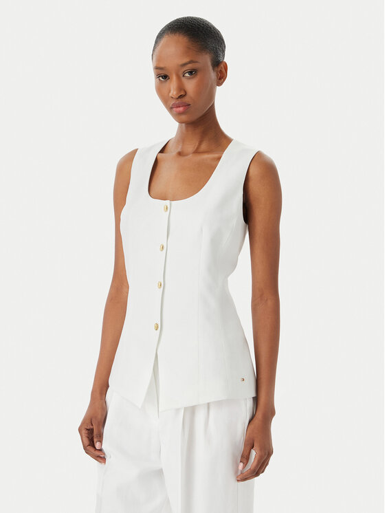 Tommy Hilfiger Top WW0WW49765 Biały Slim Fit