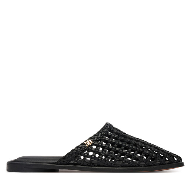 Klapki Tommy Hilfiger Hilfiger Leather Mix Flat Mule FW0FW09280 Czarny