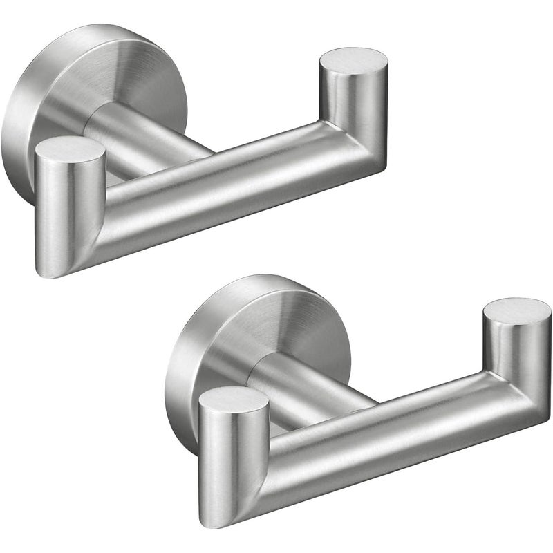 2 szt. Podwójny hak łazienkowy ścienny, stal nierdzewna SUS 304 do szlafroka, wieszak na ręczniki, haczyk na ściereczkę kuchenną, srebrny