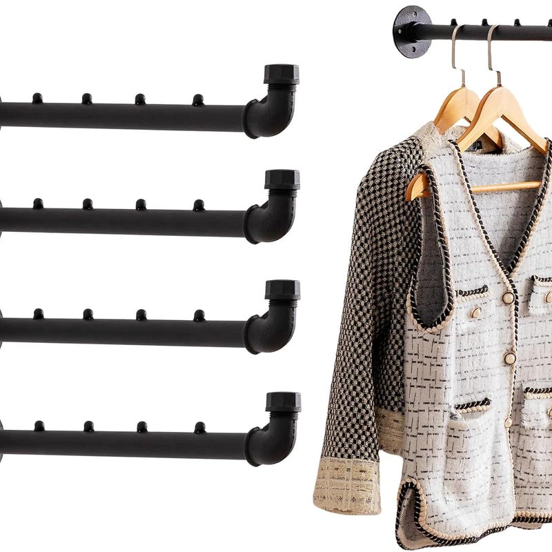 Wieszak ścienny w stylu industrialnym - wytrzymały metalowy wieszak z haczykami, wieszak ścienny, wieszak ścienny/drążek na ubrania, 4 sztuki, 40 cm
