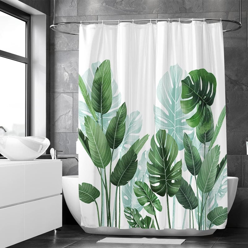 Zasłona prysznicowa przeciw pleśni 180 x 200 cm – Strelitzia – Poliester – z kółkami – Zasłony prysznicowe - Motyw liści tropikalnych