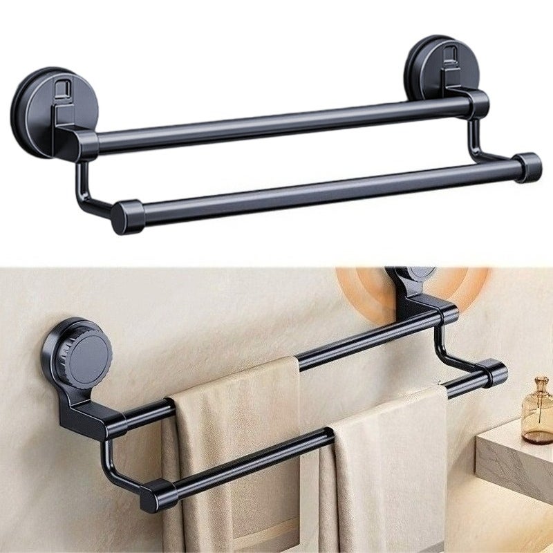 Dwuramienny wieszak na ręczniki, 40 cm, aluminiowy, z przyssawką, łazienkowy