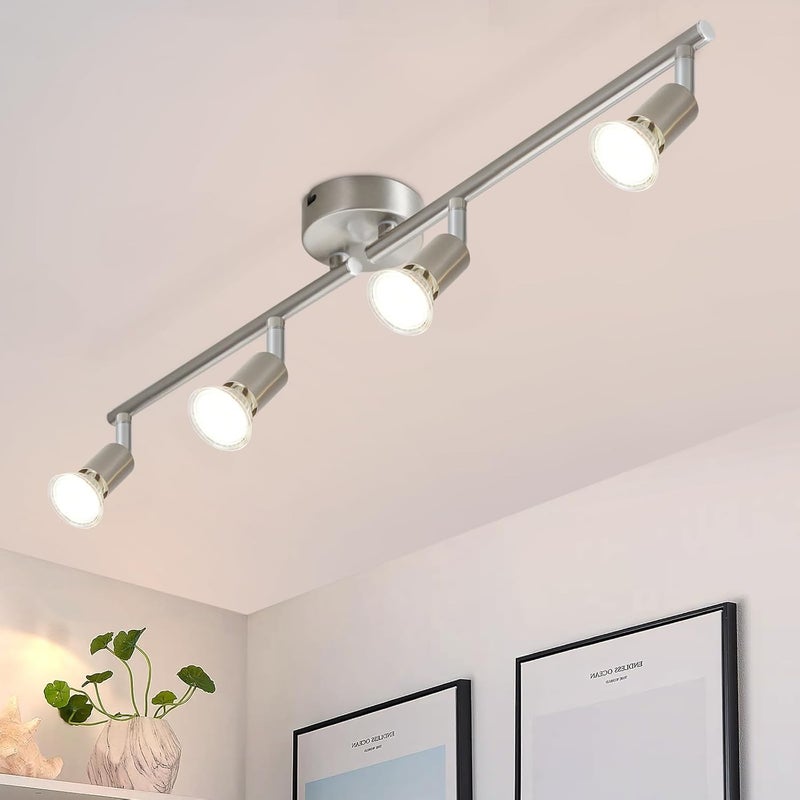 Reflektor sufitowy LED 4 żarówki - Nowoczesny plafon GU10 Obrotowy spot 330° bez żarówki - Chrom