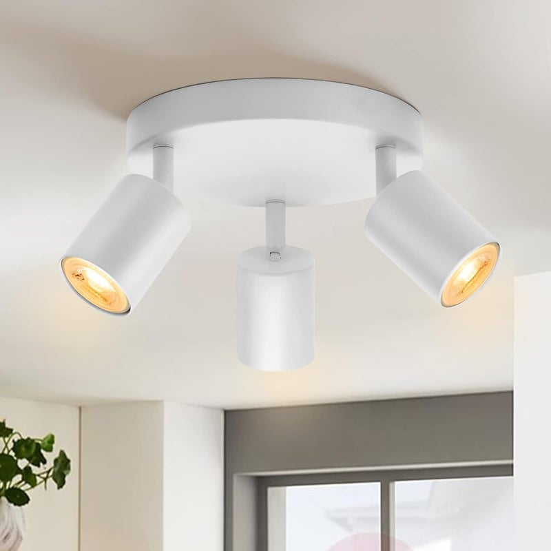 Lampa sufitowa LED 220V, 3 regulowane reflektory, okrągły reflektor GU10 - odpowiednia do kuchni, korytarza, sypialni, biała (żarówka nie dołączona)
