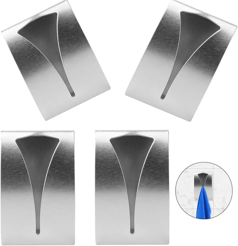 Zestaw 4 samoprzylepnych haczyków na ściereczki kuchenne, ręczniki do łazienki, uchwyt na ściereczki, ścienny uchwyt na ręczniki ze stali nierdzewnej