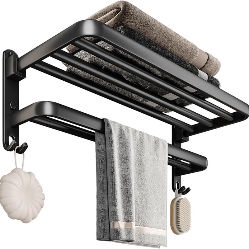Składany, ścienny wieszak na ręczniki do łazienki, oszczędzający miejsce, czarna półka, odpowiedni do dekoracji, 50 cm