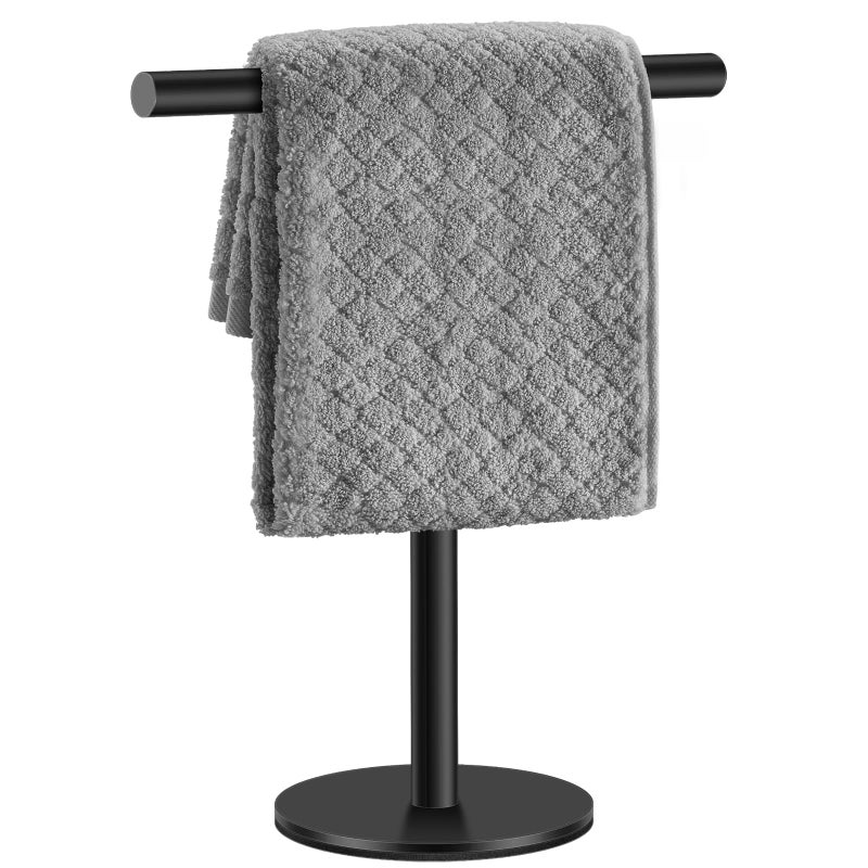 Stojak na ręczniki pionowy w kształcie litery T, łazienkowy, z okrągłą podstawą, 12*30.5*26 cm, czarny
