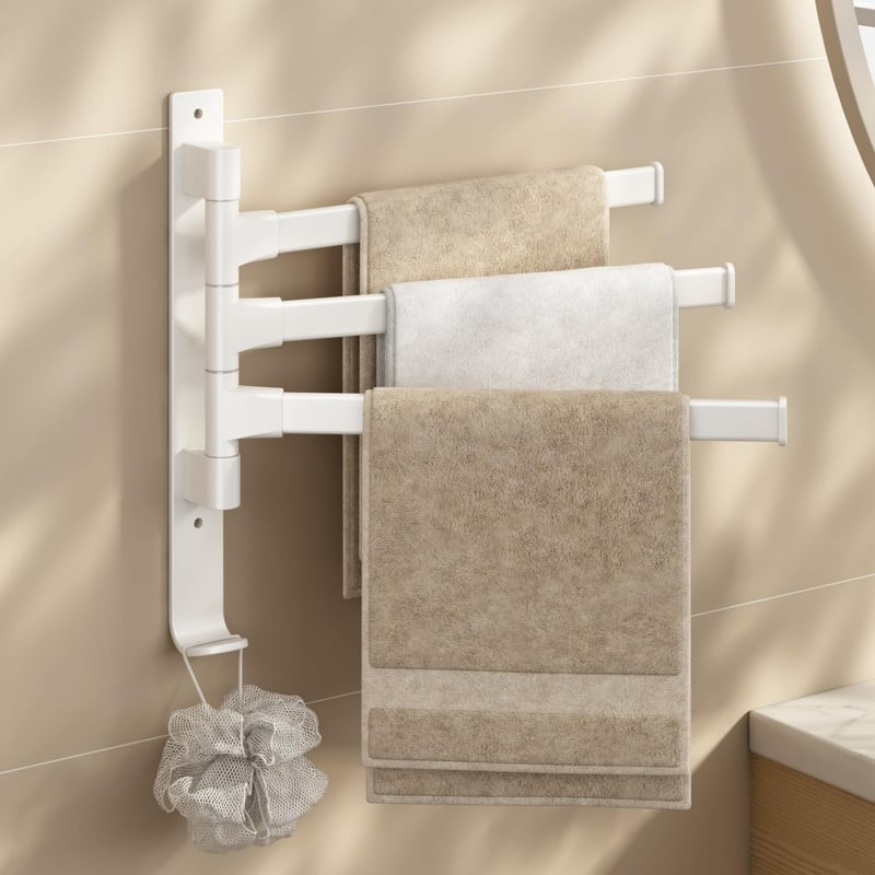 Montowany na ścianie, obrotowy wieszak na ręczniki kuchenne, do łazienki, składany drążek, opcje montażu bez gwoździ lub wiercenia, 3 ramiona